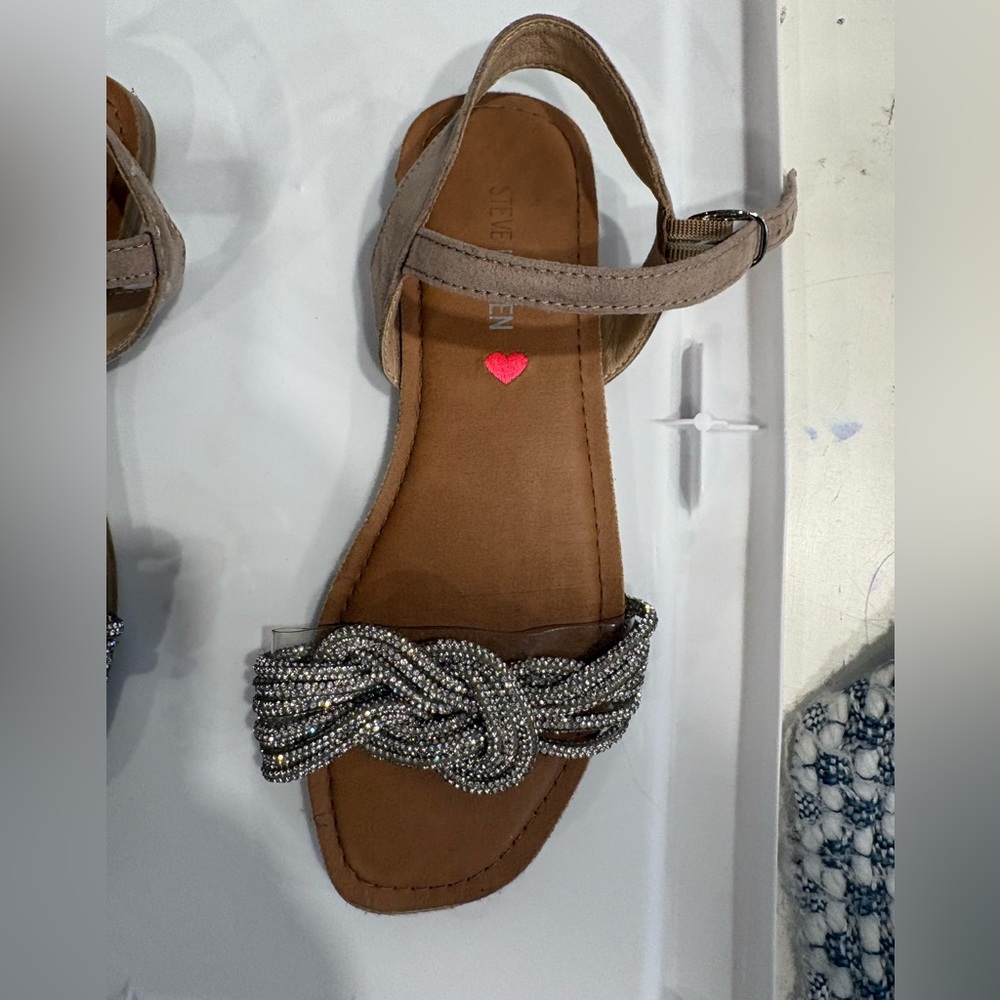 Steve Madden Taupe Beaded Knot Ankle-Strap Sandal
